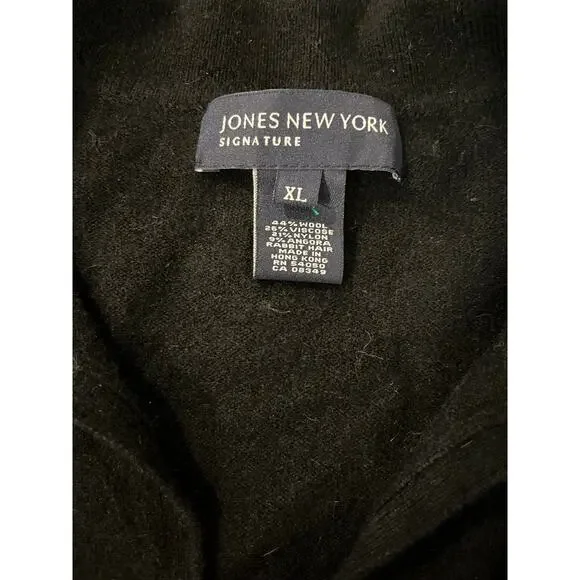 Jones New York Women's XL Black V-Neck Sweater Pearl Embellishments Wool Blend - Picture 3 of 6